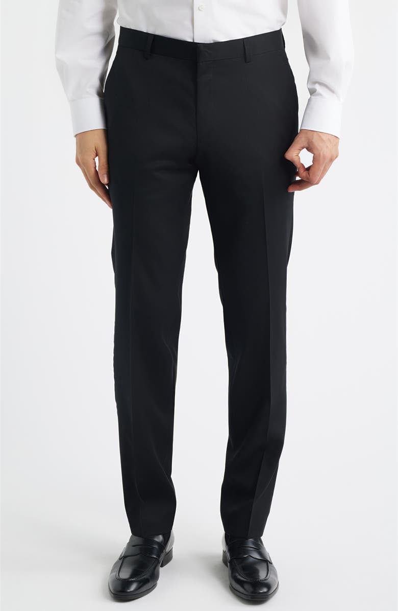 BOSS Genius Slim Fit Flat Front Virgin Wool Dress Pants, Main, color, Black