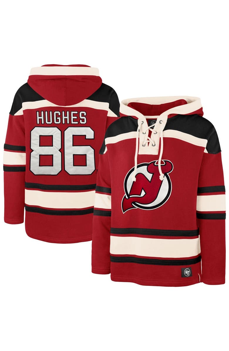 '47 Men's '47 Jack Hughes Red New Jersey Devils Big & Tall Lace-up Pullover Hoodie, Alternate, color, Red
