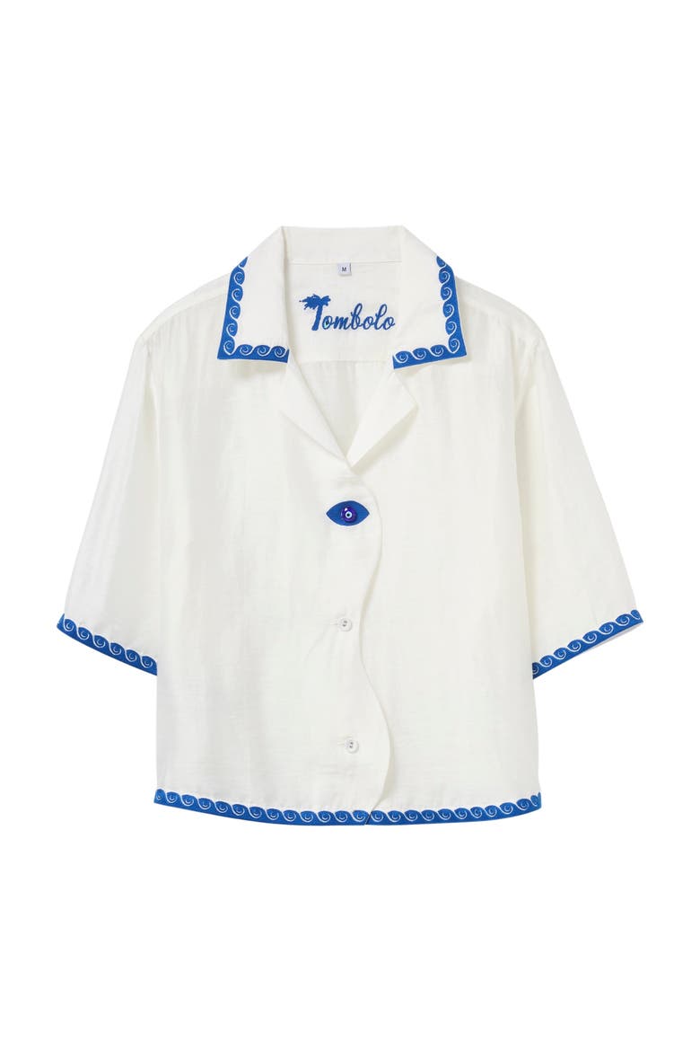'Evil Eye' Relaxed Crop Cabana Top, Main, color, White