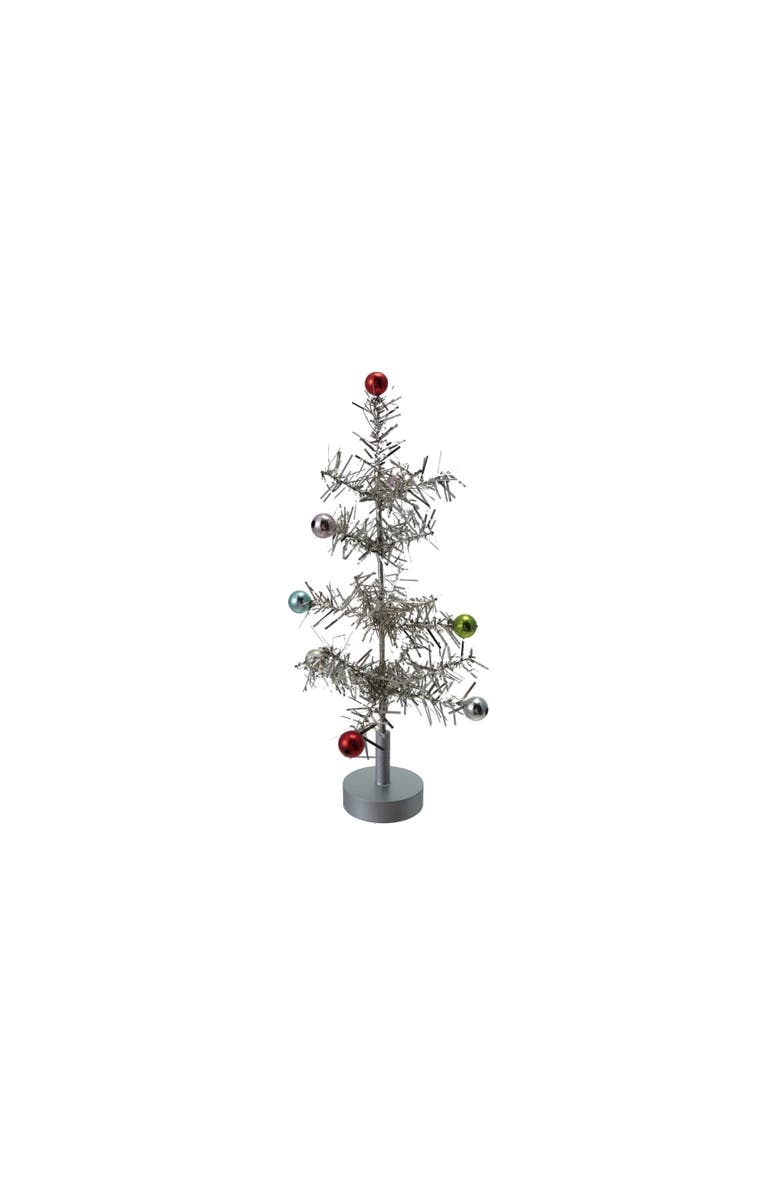 Storied Home Tinsel Tree with Multicolor Ball Ornaments, Silver Finish, Main, color, Silver