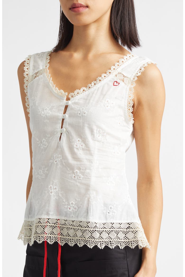 Vienna Lace Trim Cotton Broderie Anglaise Top, Alternate, color, OFF-WHITE
