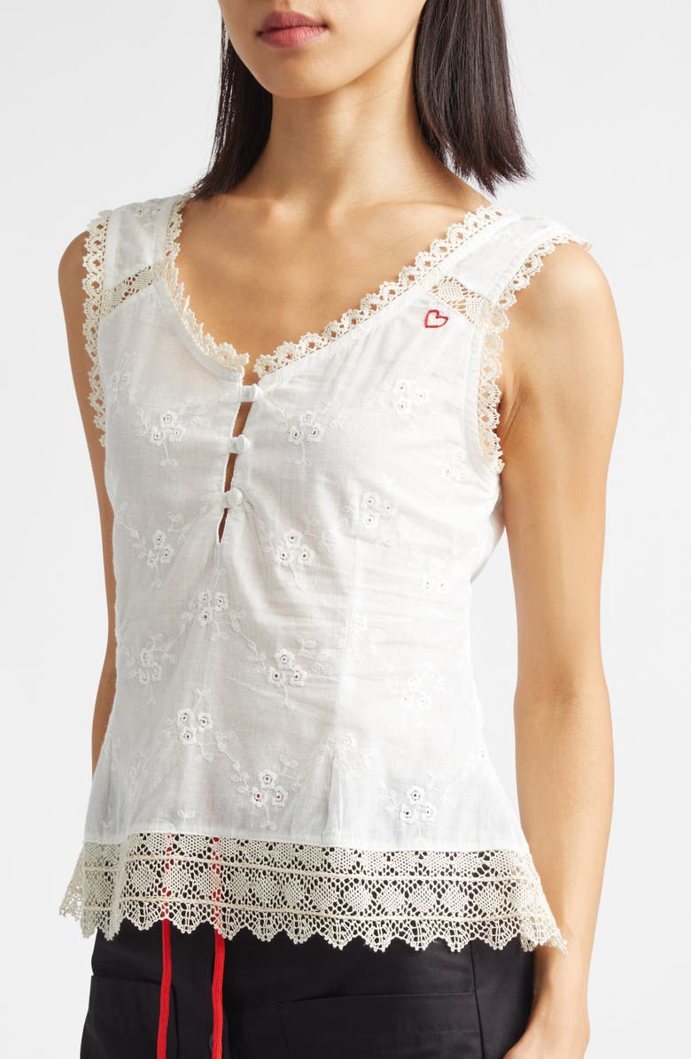 KÚR Vienna Lace Trim Cotton Broderie Anglaise Top, Alternate, color,