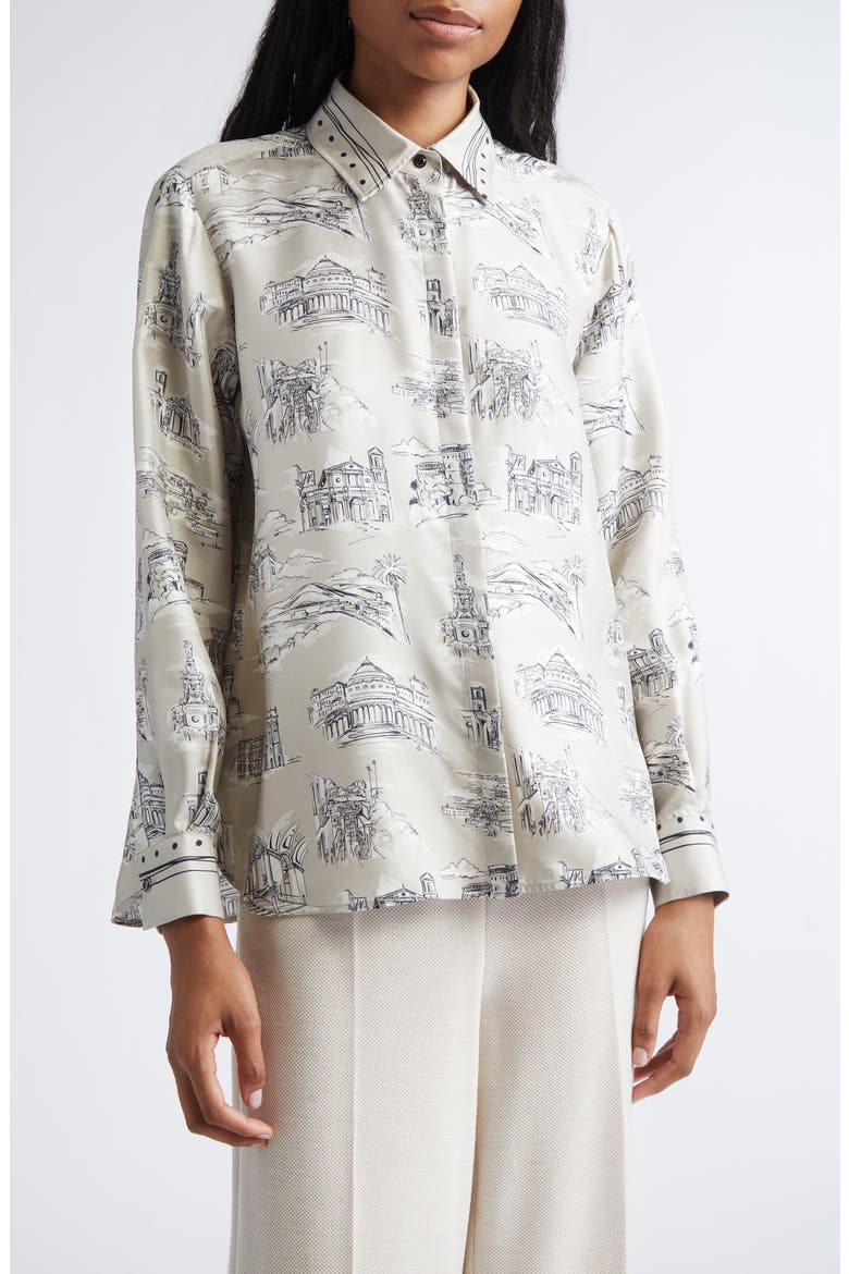 Fado Silk Button-Up Shirt, Main, color, SAND