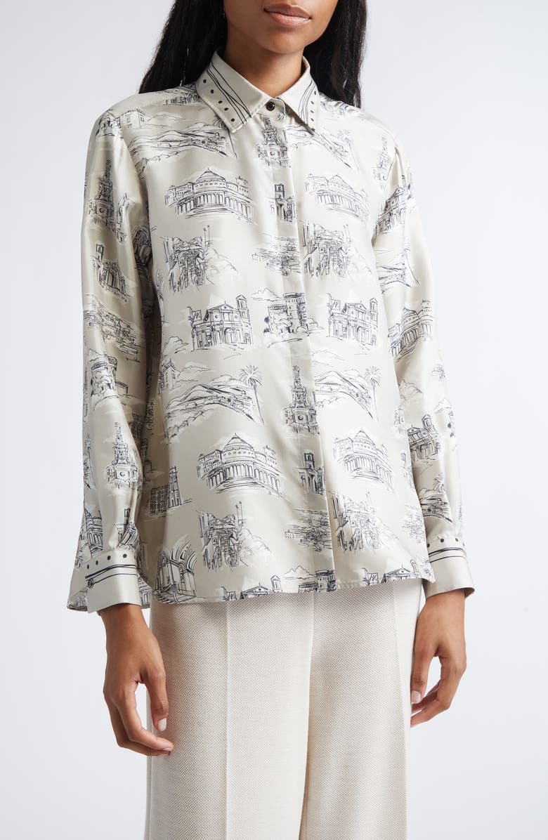 Max Mara Fado Silk Button-Up Shirt, Main, color, Sand