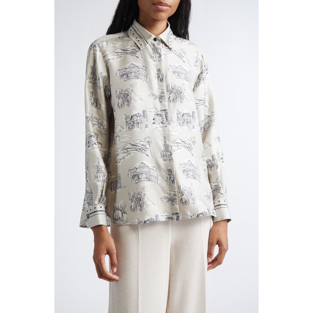 Max Mara Fado Silk Button-Up Shirt in Sand at Nordstrom, Size 10