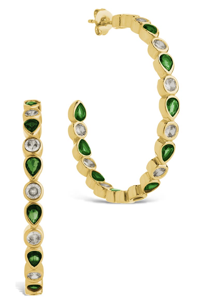 Bezel Mixed Cubic Zirconia Inside Out Hoop Earrings, Main, color, GOLD