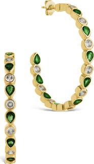 Sterling Forever Bezel Mixed Cubic Zirconia Inside Out Hoop Earrings