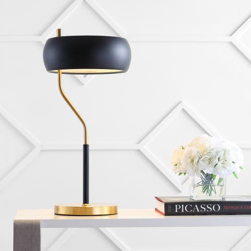 Jonathan Y Oskar 22.5" Moody Metal Led Desk Lamp, Black/brass Gold In Black/brass Gold