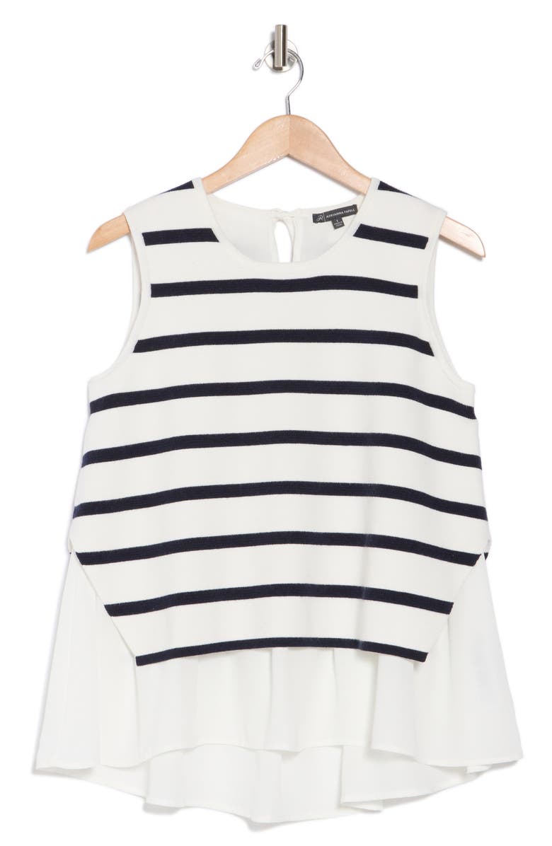 Adrianna Papell Stripe Sleeveless Twofer Sweater Vest, Alternate, color, Ivory/ Navy