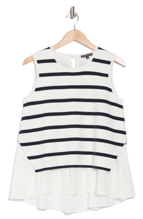 Adrianna Papell Stripe Sleeveless Twofer Sweater Vest In White