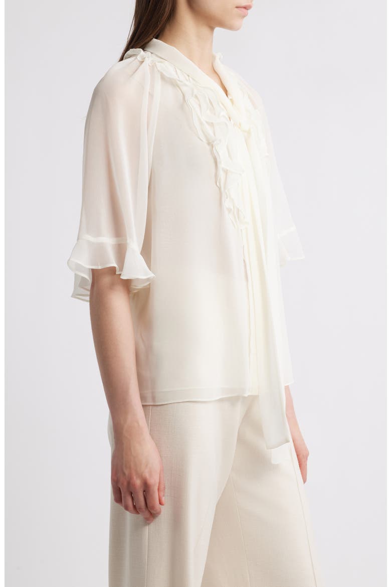 Monaco Ruffle Tie Neck Top, Alternate, color, IVORY