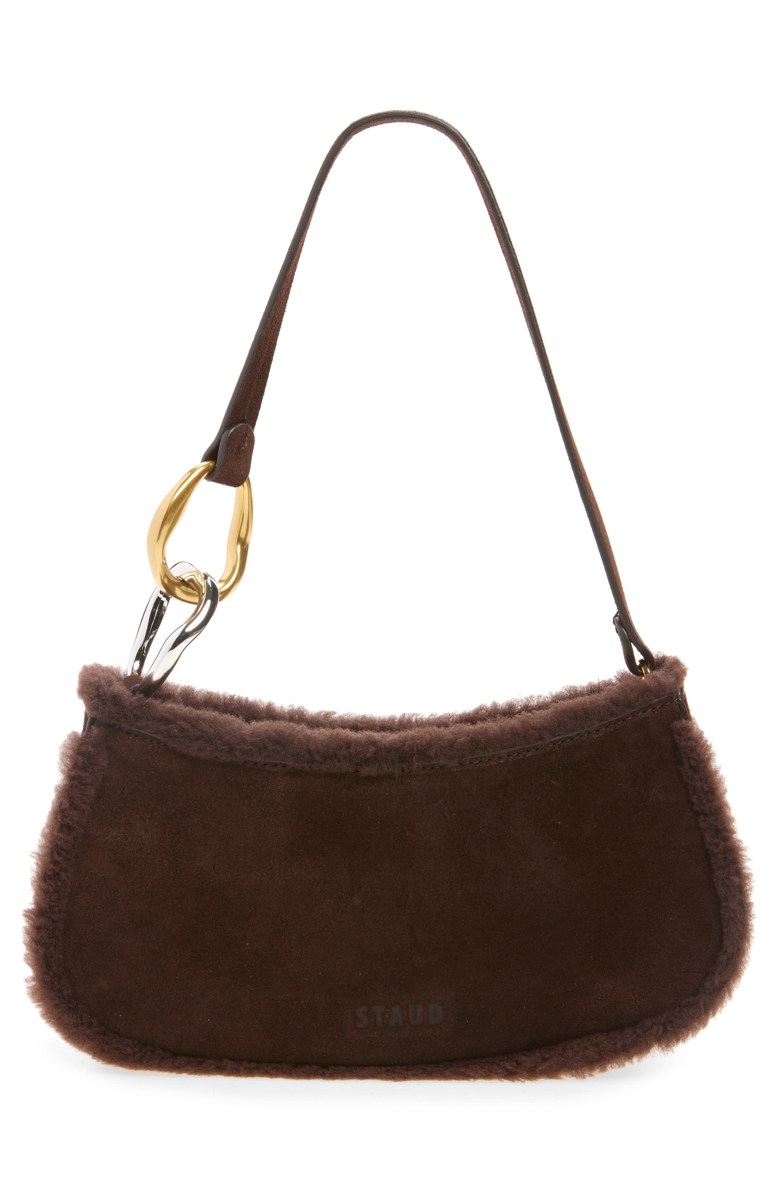 STAUD Ollie Suede Shoulder Bag with Faux Shearling Trim, Alternate, color, 