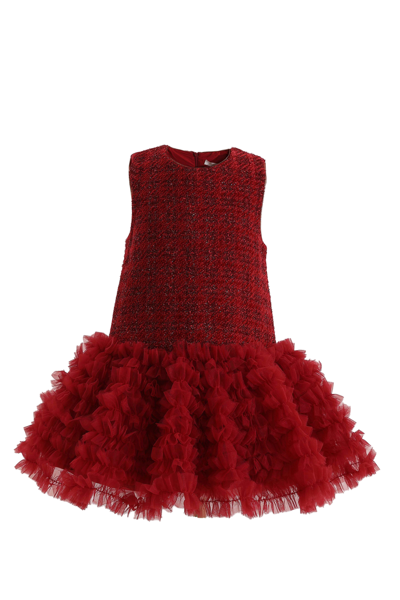 Tweed & Tulle Ruffle Dress, Main, color, Red