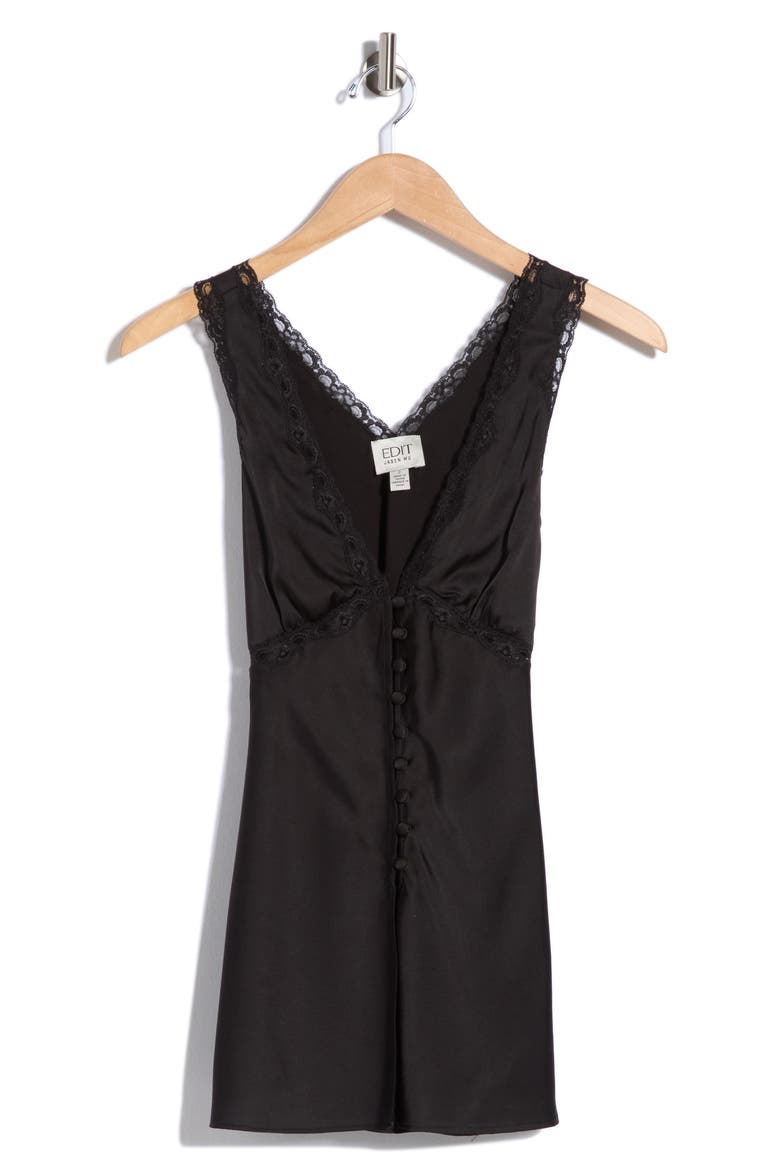 Lace Trim Deep V-Neck Top, Alternate, color, BLACK