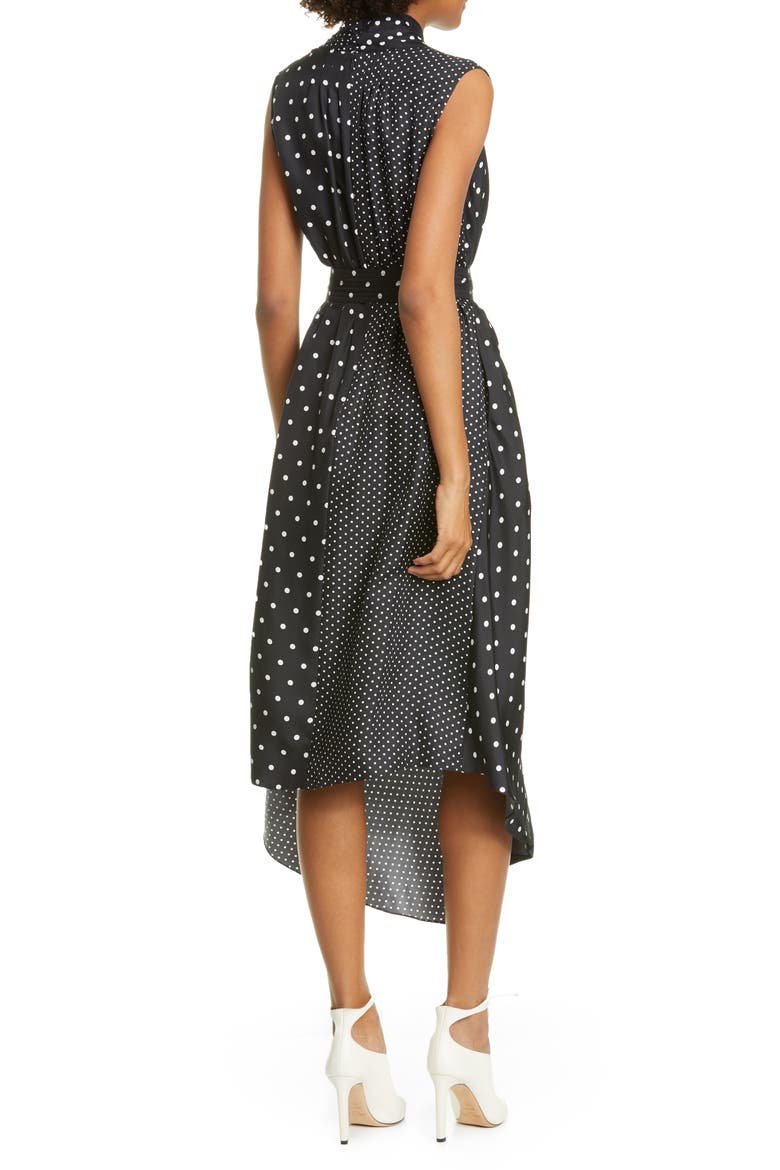 Asymmetrical Polka Dot Silk Midi Dress, Alternate, color, POLKA DOT BLACK/ WHIT