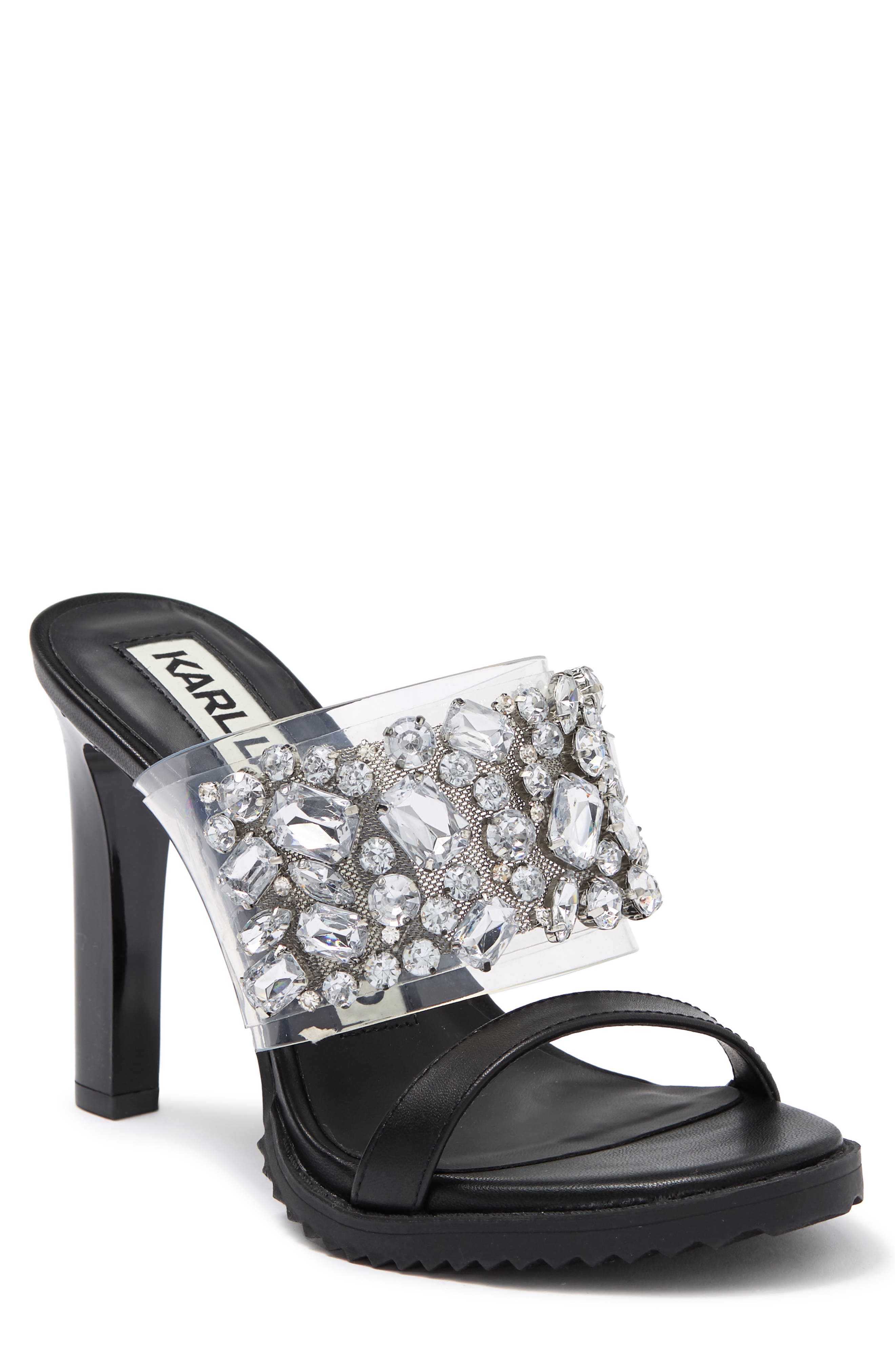 KARL LAGERFELD PARIS Bedika Crystal Embellished Clear Strap Sandal, Main, color, 