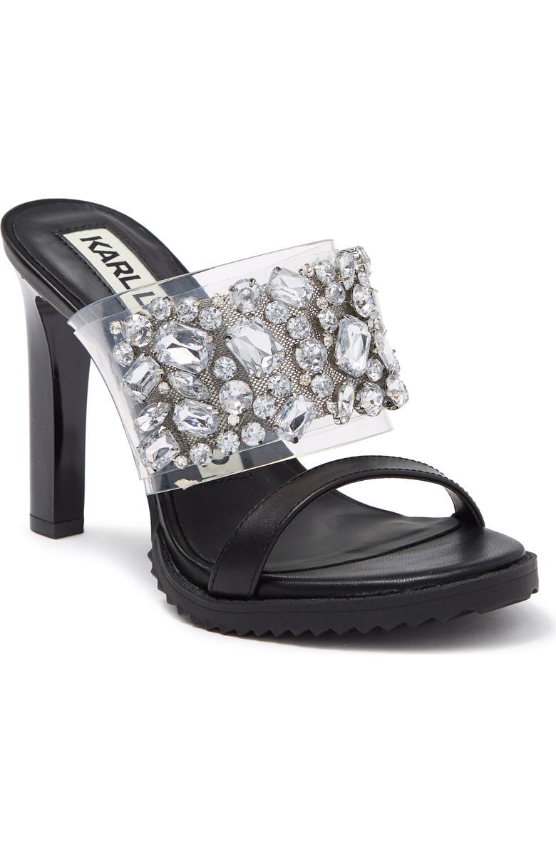 KARL LAGERFELD PARIS Bedika Crystal Embellished Clear Strap Sandal, Main, color,