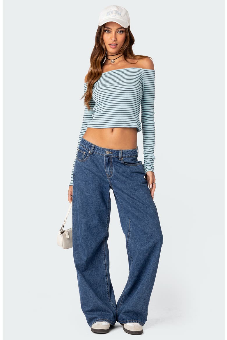 Stripe Off the Shoulder Cotton Crop Rib Top, Alternate, color, MIX