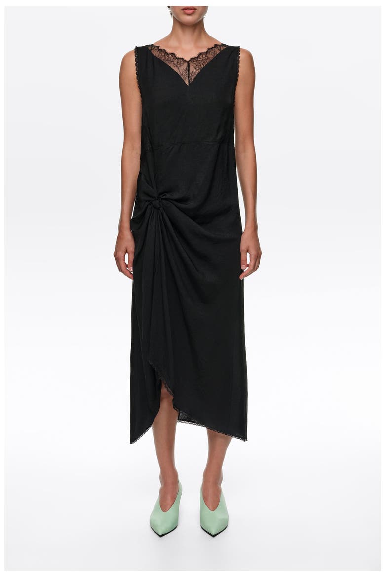 Lace Knot Midi Dress, Main, color, BLACK