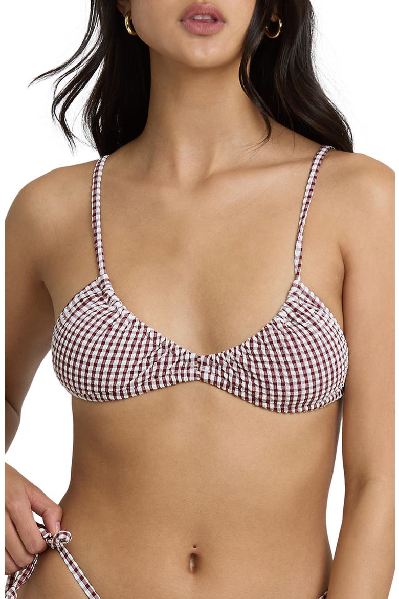 Teagan Wave Check Bralette Bikini Top, Main, color, RED DAHLIA