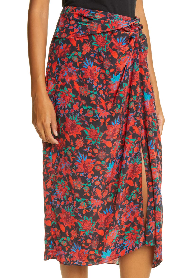 Amber Silk Midi Skirt, Alternate, color, REDMULT