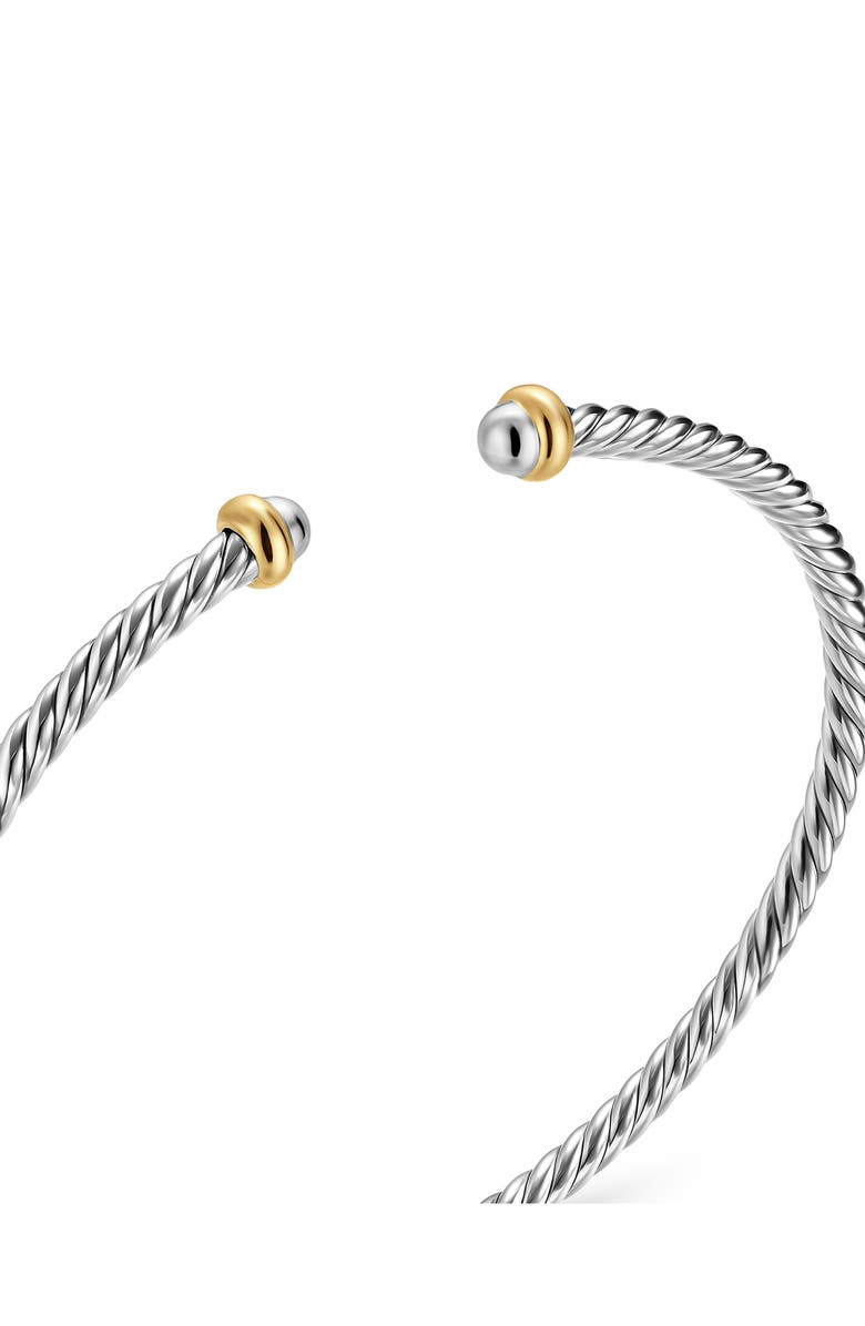 David Yurman Micro Cable Flex Sterling Silver & Yellow Gold Open Bracelet, 2.6mm, Alternate, color, Silver