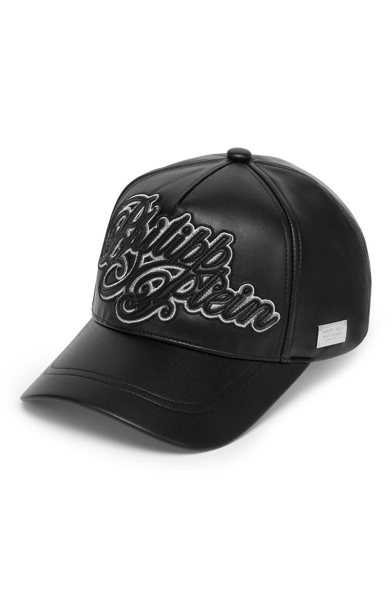 PHILIPP PLEIN Eco Leather Cap Signature Unisex, Main, color, Black