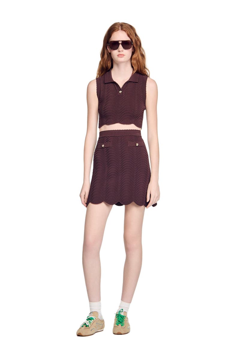 SANDRO Cropped decorative knit top, Alternate, color, Brown