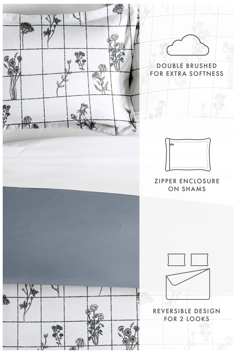 HOME SPUN Premium Ultra Soft Flower Field Pattern 3-Piece Reversible Duvet, Alternate, color, GRAY