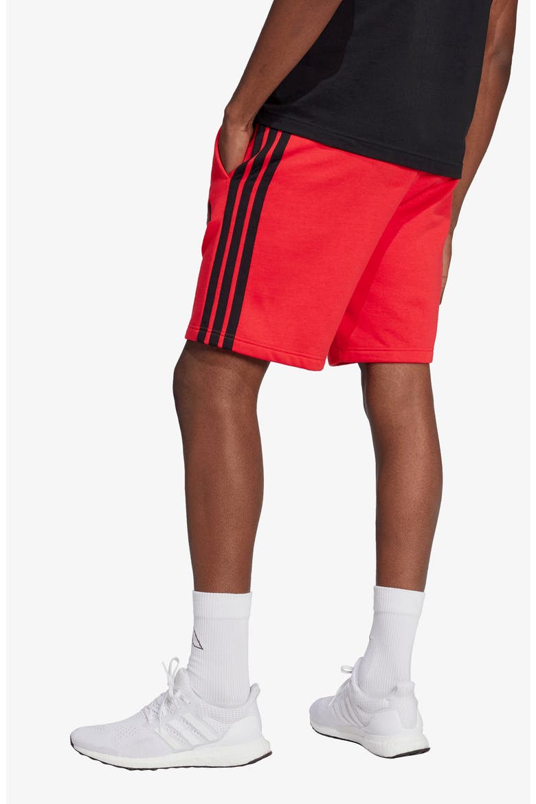 Essentials 3-Stripes Fleece Shorts, Alternate, color, PURE RUBY/ BLACK