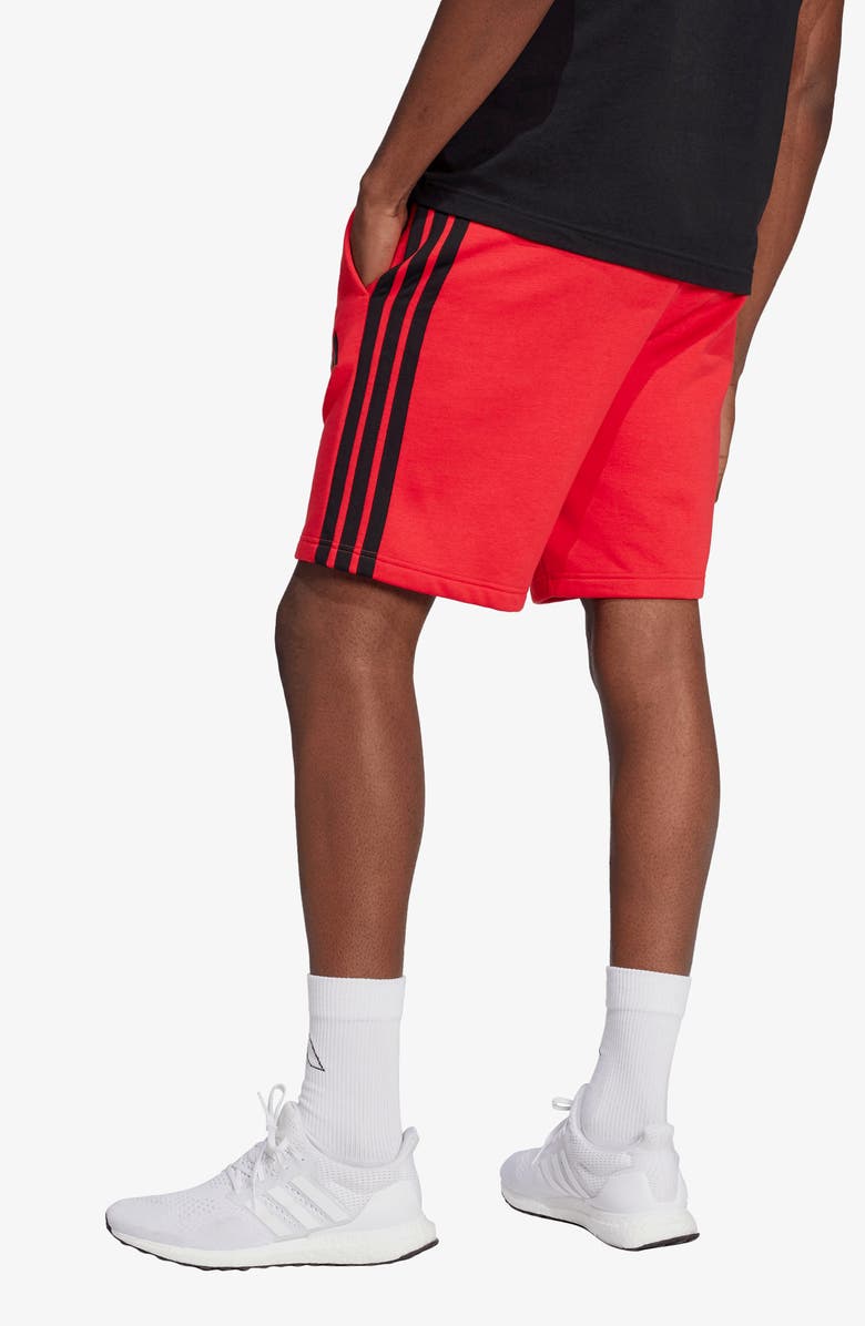 adidas Essentials 3-Stripes Fleece Shorts, Alternate, color, Pure Ruby/ Black