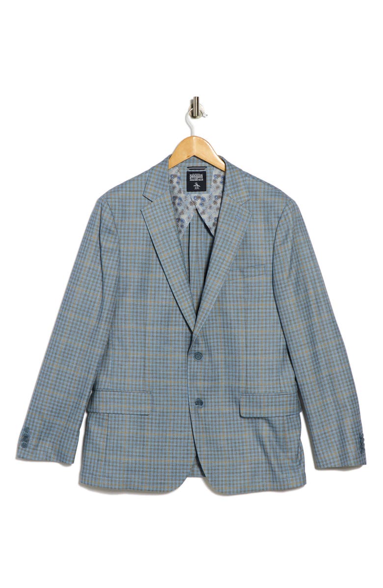 Original Penguin Plaid Notch Lapel Blazer, Alternate, color, Light Blue/ Tan