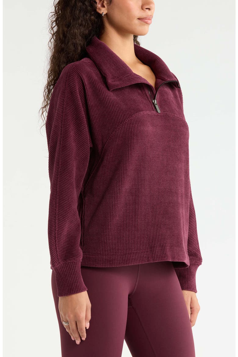 Half Zip Waffle Stitch Sweatshirt, Alternate, color, BURGUNDY STEM