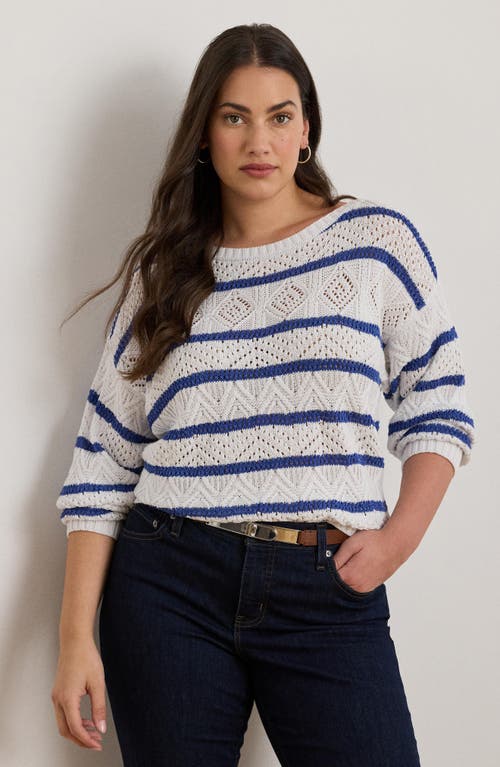 Ralph Lauren Lauren Stripe Pointelle Cotton Blend Sweater In Multi