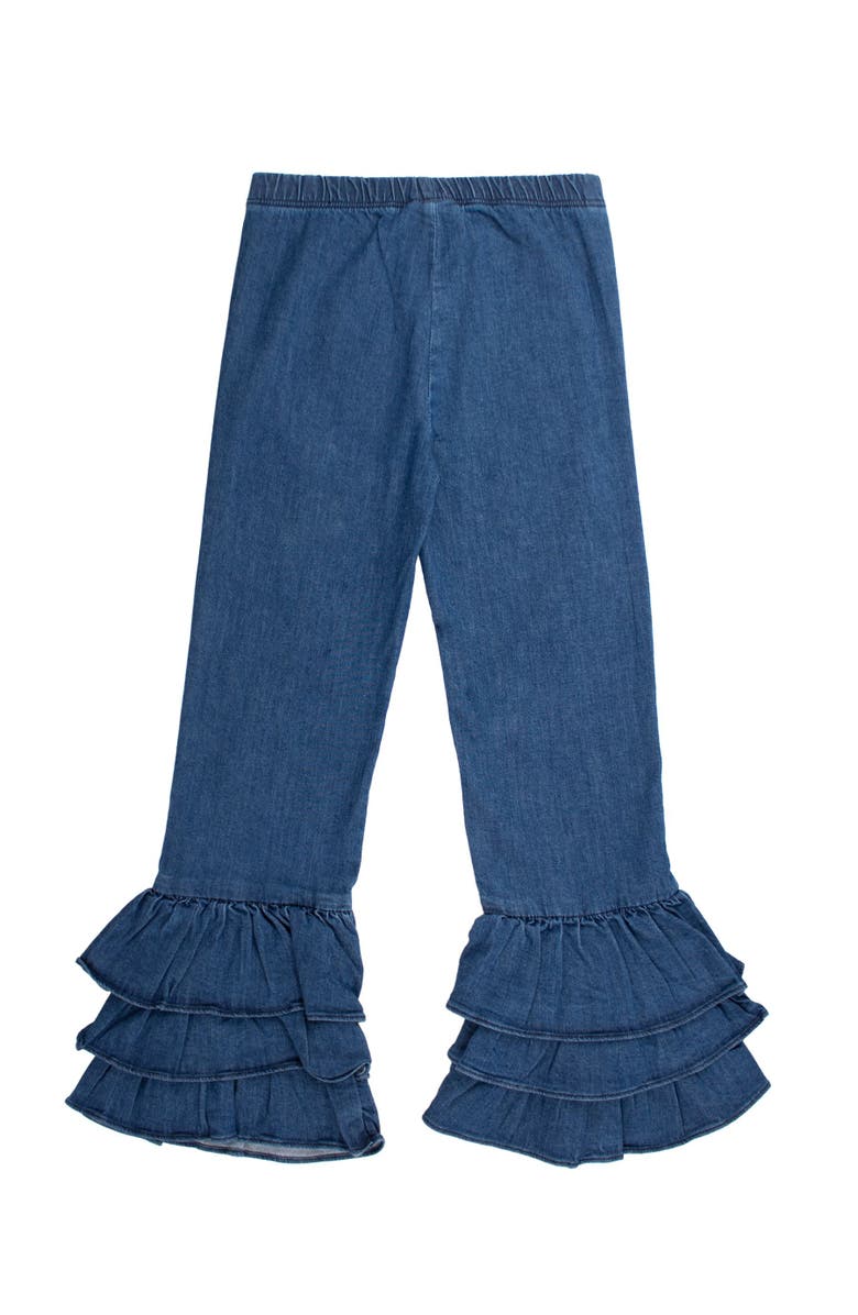 RuffleButts Girls Denim Flare Pants, Alternate, color, Medium Wash