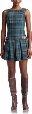Avec Les Filles Plaid Pleated Stretch Minidress
