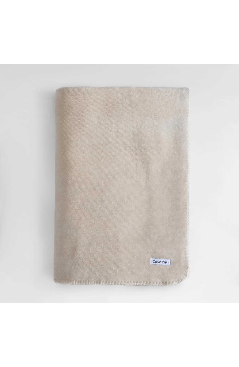 Calvin Klein Home Modern Reversible Solid Plush Blanket, Alternate, color, Medium Beige