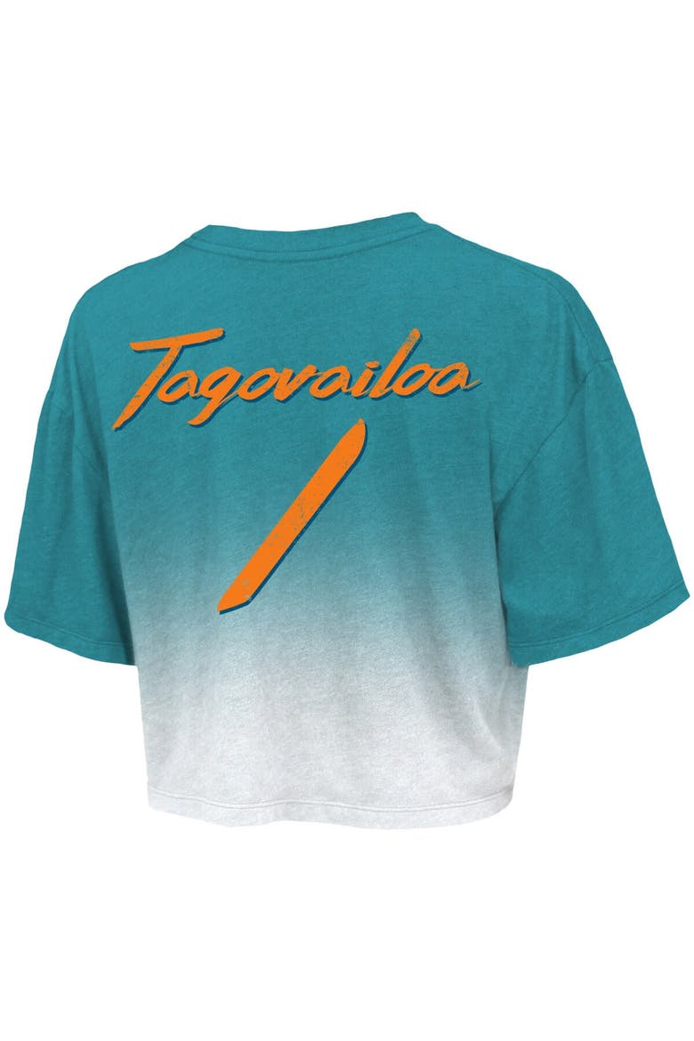 Women's Majestic Threads Tua Tagovailoa Aqua/White Miami Dolphins Dip-Dye Player Name & Number Crop Top, Alternate, color, Aqua