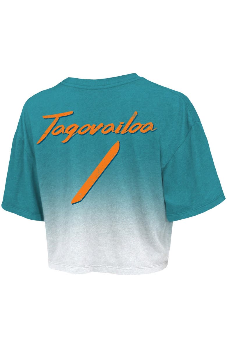 Majestic Threads Women's Majestic Threads Tua Tagovailoa Aqua/White Miami Dolphins Dip-Dye Player Name & Number Crop Top, Alternate, color, Aqua