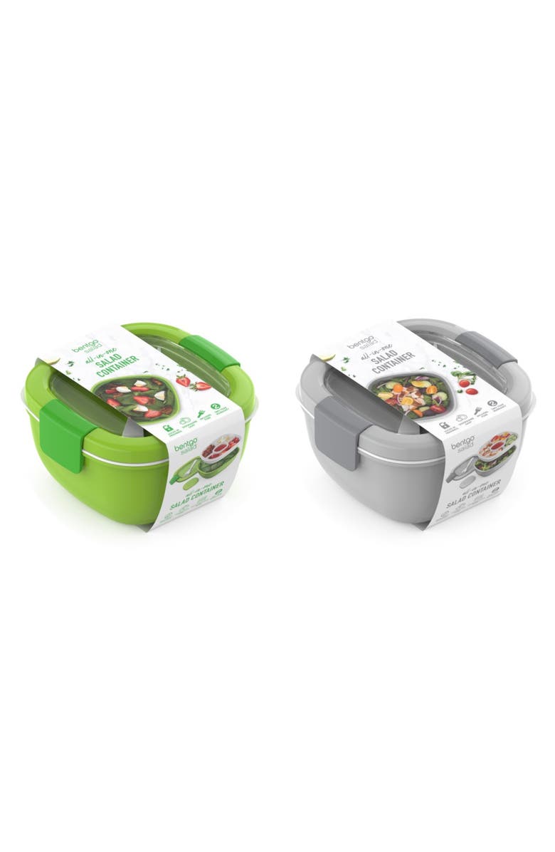BENTGO 2-Pack All-in-One Glass Salad Containers, Main, color, Green Gray