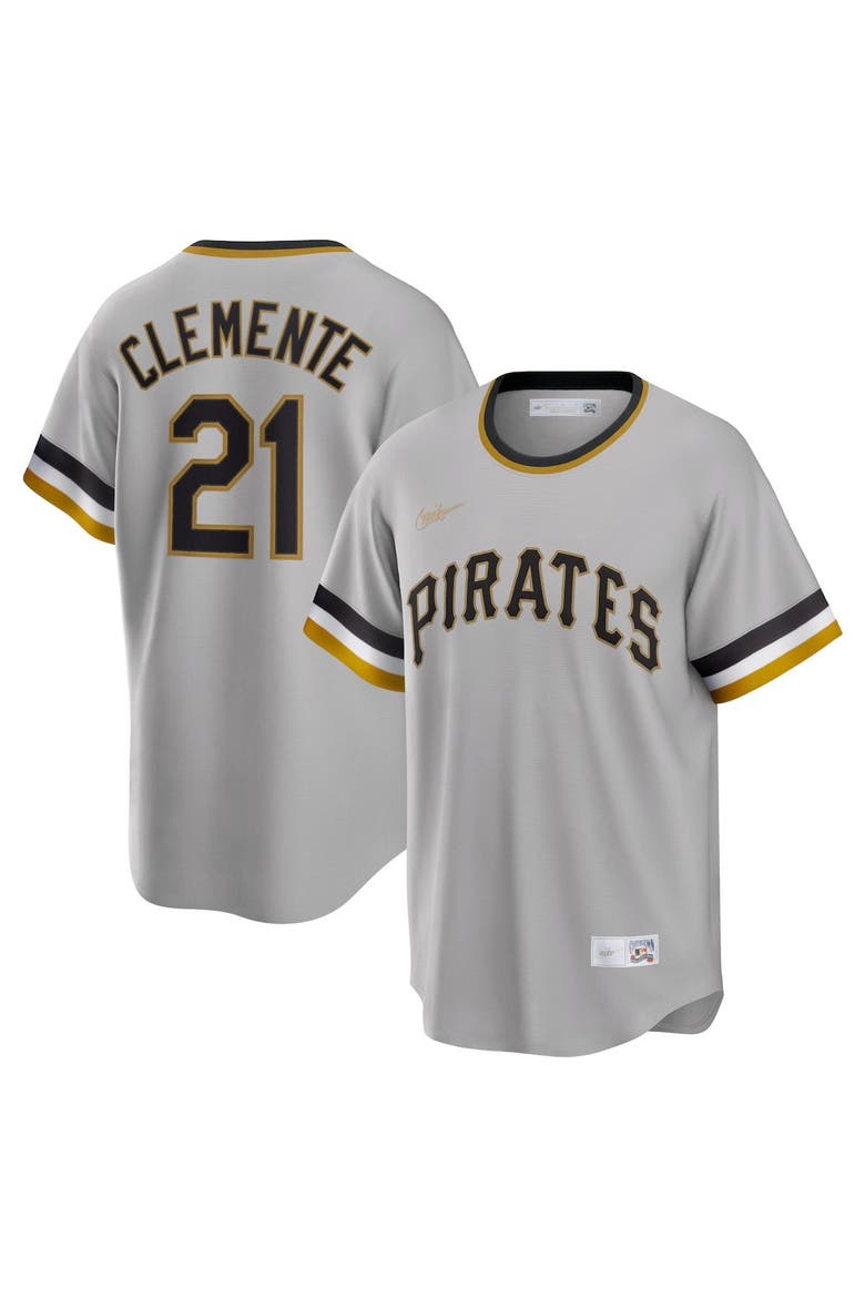 Men's Nike Roberto Clemente Gray Pittsburgh Pirates Road Cooperstown Collection Player Jersey, Main, color, Gray
