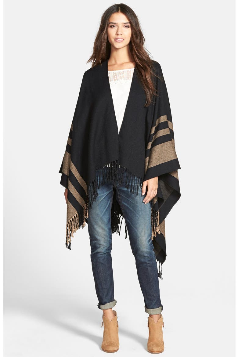 Stripe Cape, Main, color, BLACK/ CAMEL