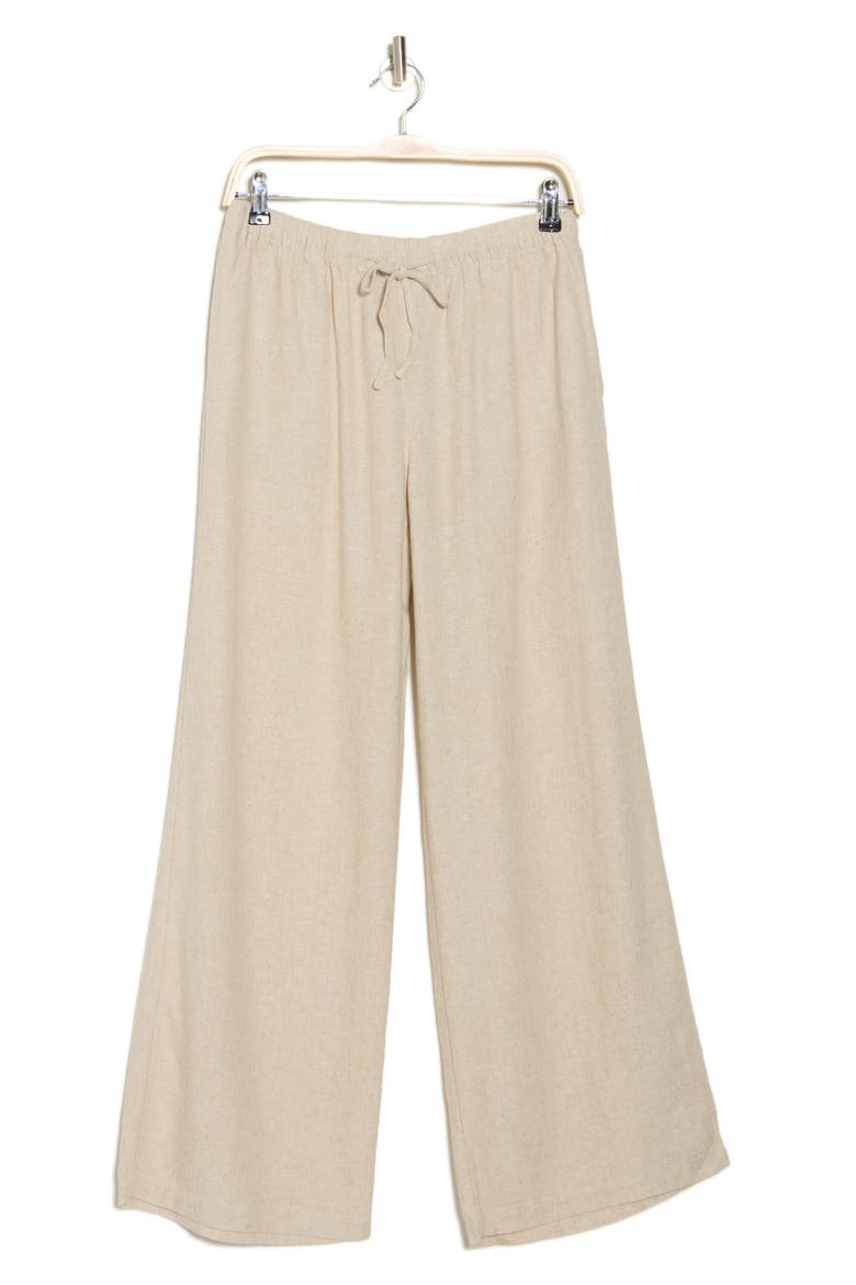 Drawstring Waist Linen Blend Pants, Alternate, color, NATURAL