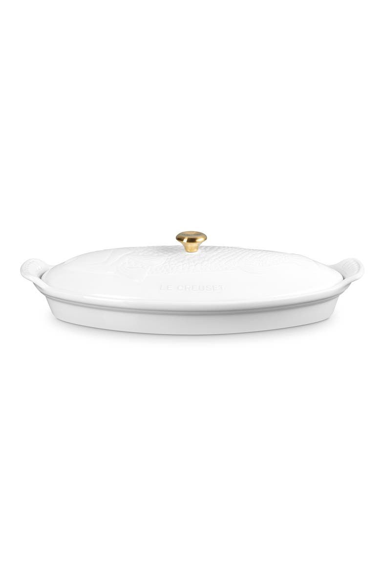 Heritage Covered Stoneware Fish Baker, Alternate, color, WHITE