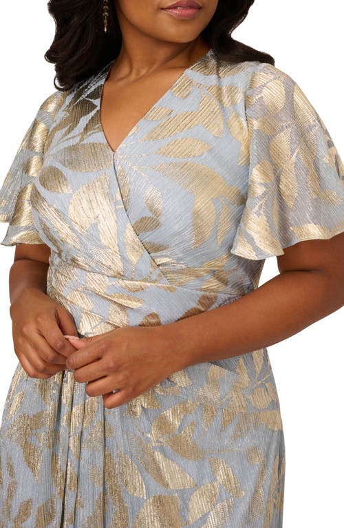 ADRIANNA PAPELL ADRIANNA PAPELL METALLIC LEAF JACQUARD DRAPED GOWN