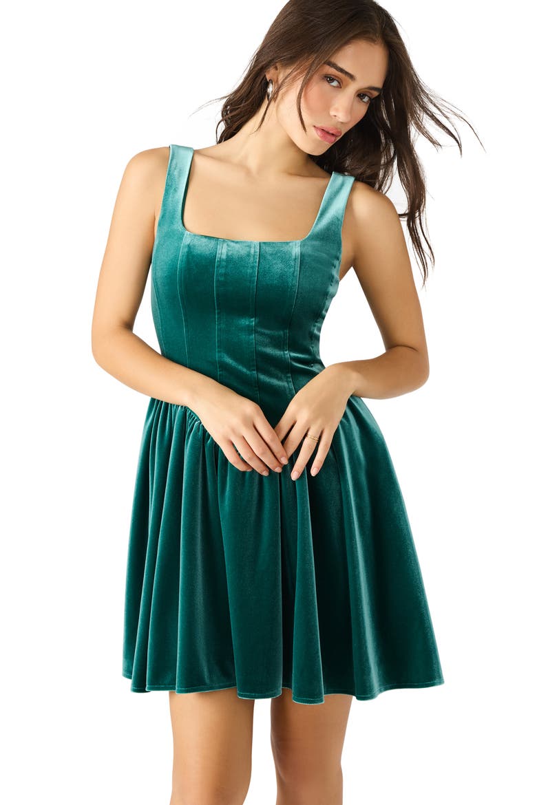Ray Corset Velvet Minidress, Alternate, color, STORM