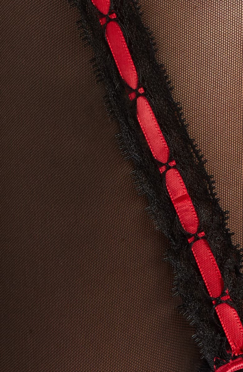 Coquette Mesh Underwire Bustier & G-String Set, Alternate, color, Black