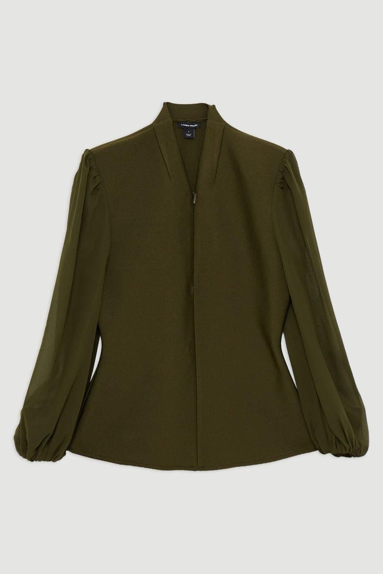 Zip Detail Chiffon Sleeve Knit Top, Alternate, color, Olive