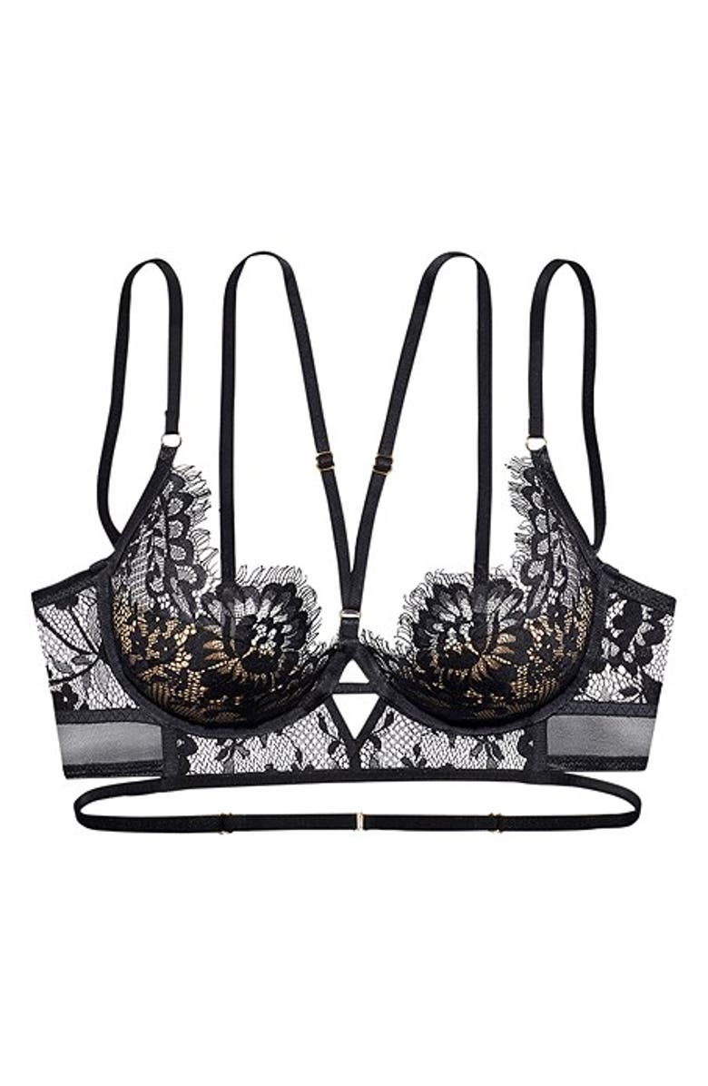 LASCANA Strappy Lace Push Up Bra, Alternate, color, Black