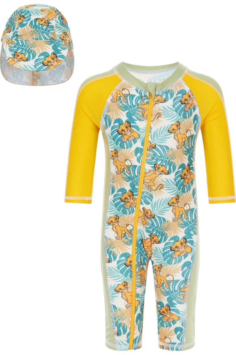 Lion King Simba 2-Piece Swimwear Sunsuit and Hat Set, Alternate, color, Simba Ivory Green